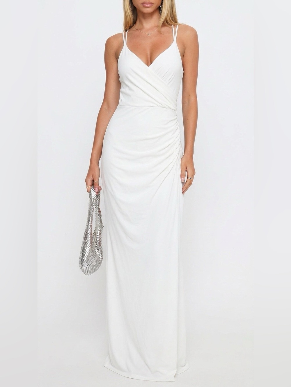 Adrianna Papell White Wrap-Style V-Neck Maxi Dress with Spaghetti Straps Size 2✨